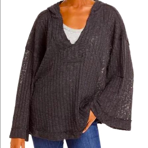 FREE PEOPLE Baja Babe Hooded Hacci Sweater NWT Size Small Washed Black - Picture 7 of 8